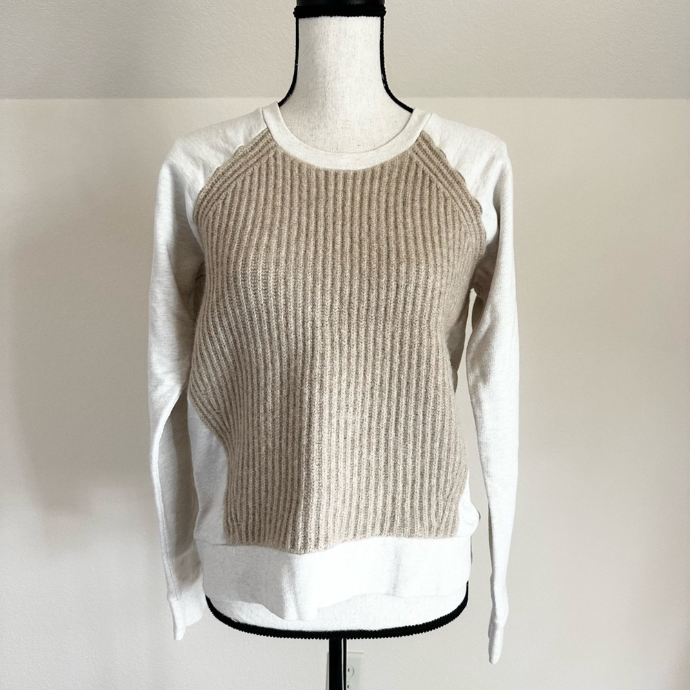 J. Crew Ivory Sweater Sweatshirt 100% Wool Cable Knit Front Panel Size Small